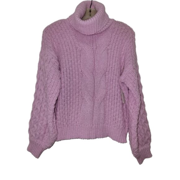 Woven Heart Cable Knit Pink Turtleneck Chunky Sweater Size Medium NWT - Picture 2 of 12